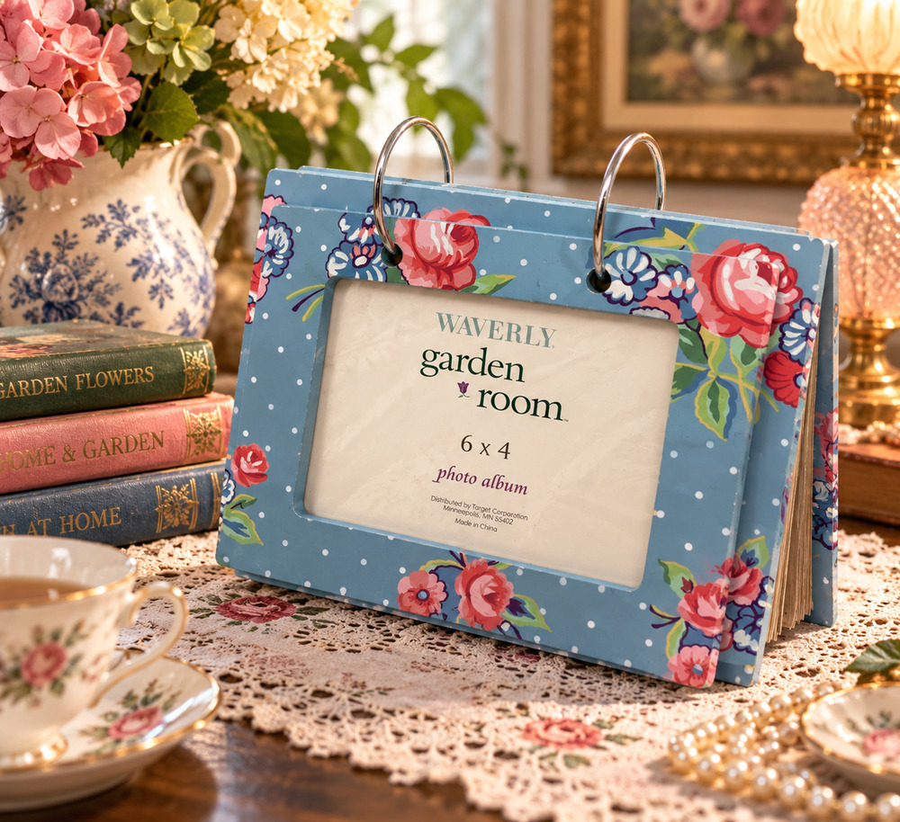 Waverly Garden Room Floral Photo Album 4x6 Freestanding Flip Frame Cottagecore